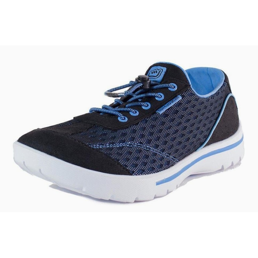 Skuze Miami Shoes Black Blue Lightweight Comfort Bungee Lace Sneakers Size 8
